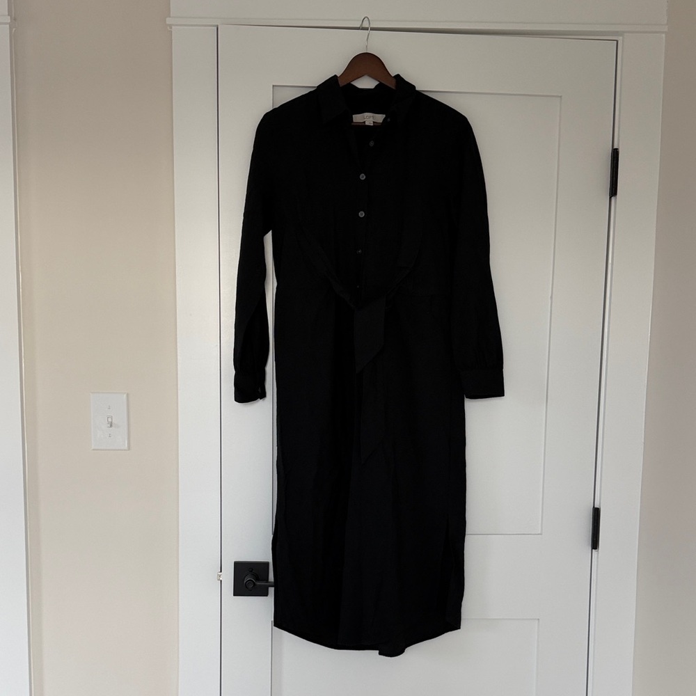 LOFT Black Midi Shirt Dress